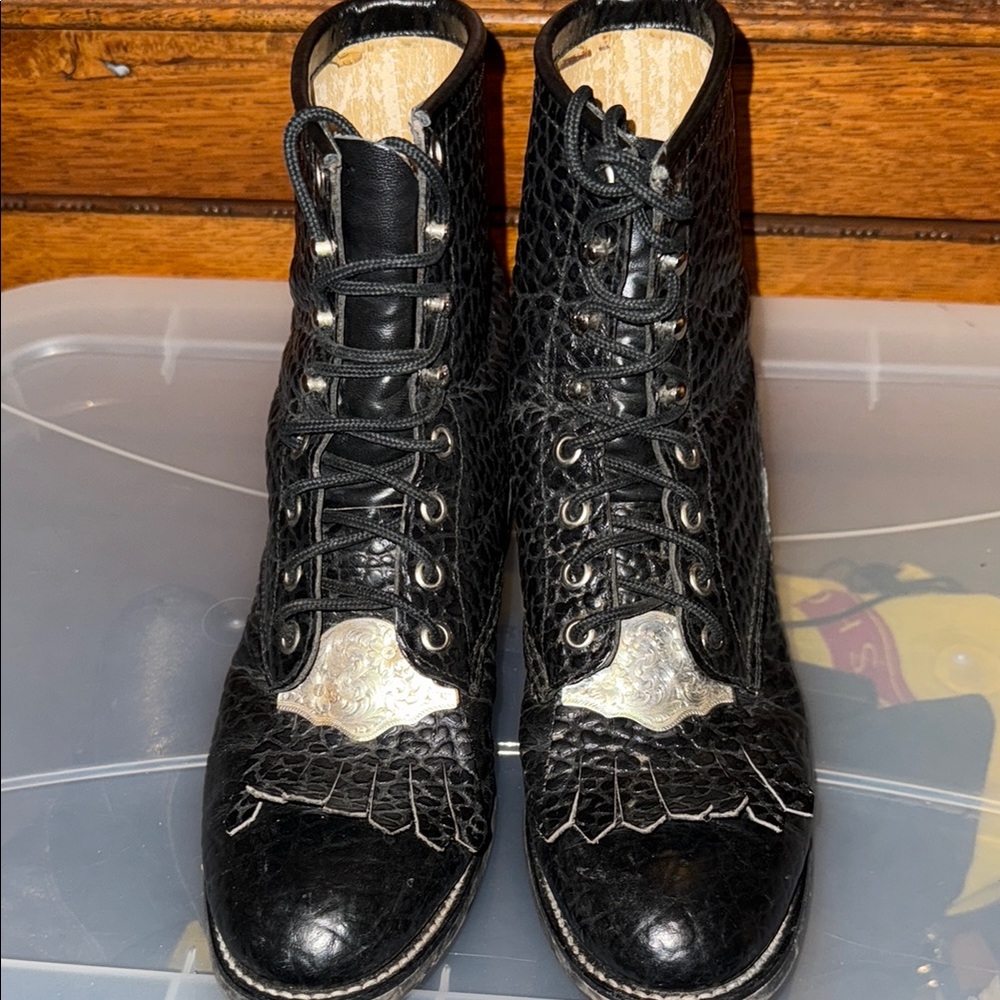 Textured Lace-Up riding Boots by Justin